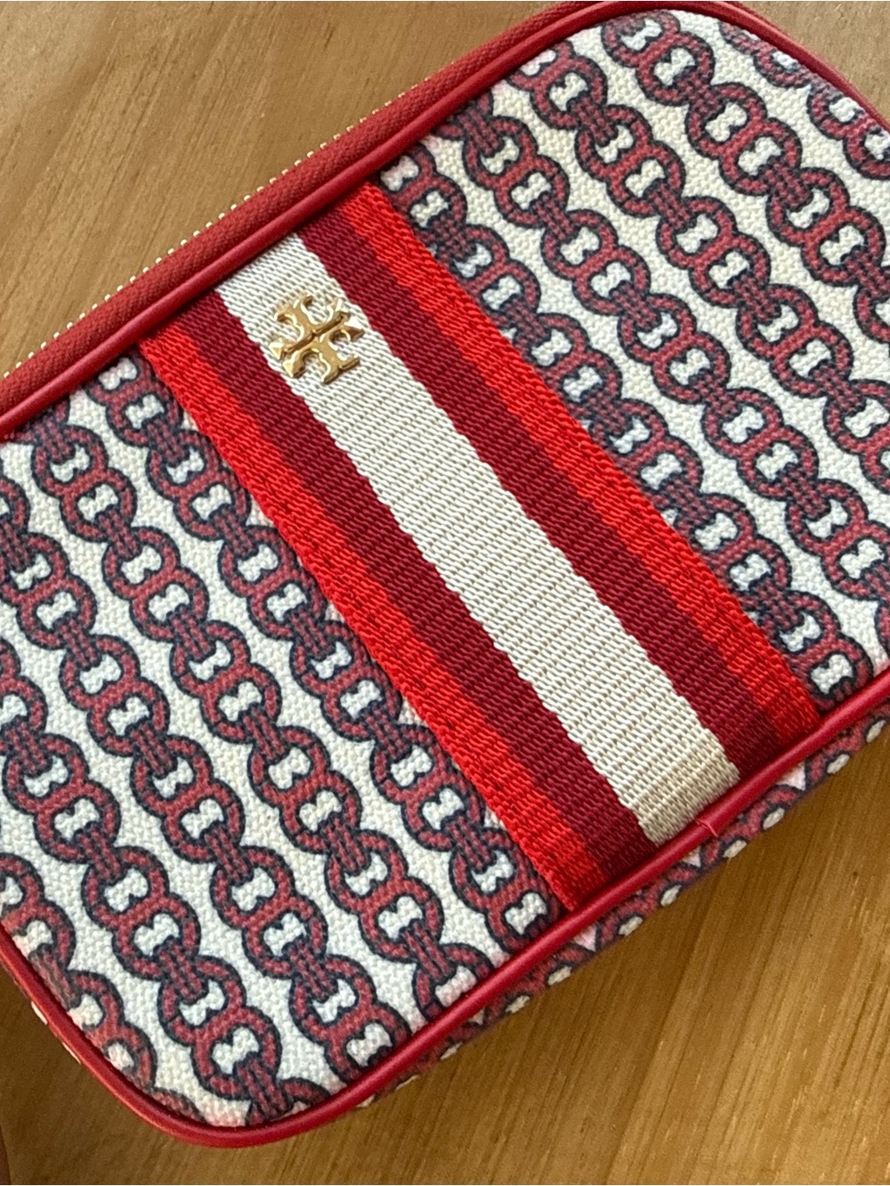 Tory Burch Gemini Link Canvas Zip Wristlet Pouch Liberty Red - Picture 9 of 9